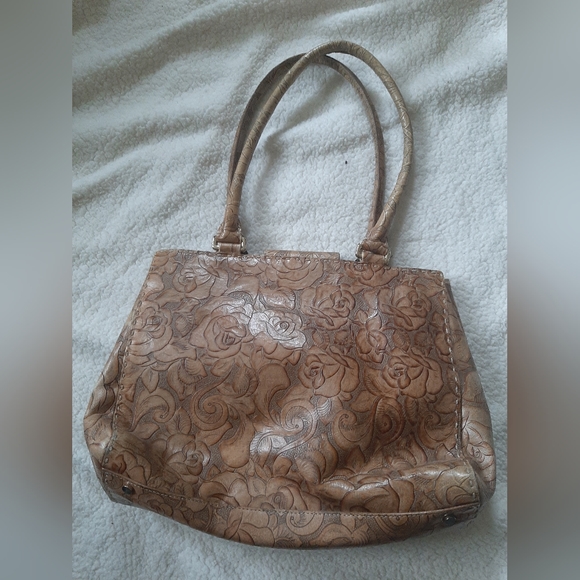 August Max tooled leather Patricia Nash inspired handbag tan roses print purse - Picture 2 of 4